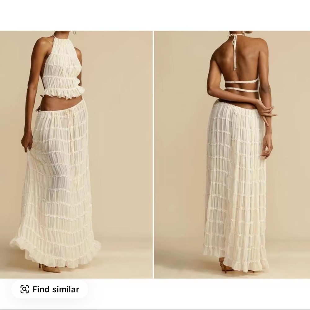 Backless halter tank top and skirt set in apricot